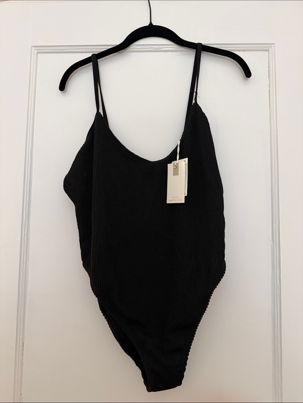 Good American nwt Black Ribbed One-Piece Swimsuit with Thin Straps size 5/6